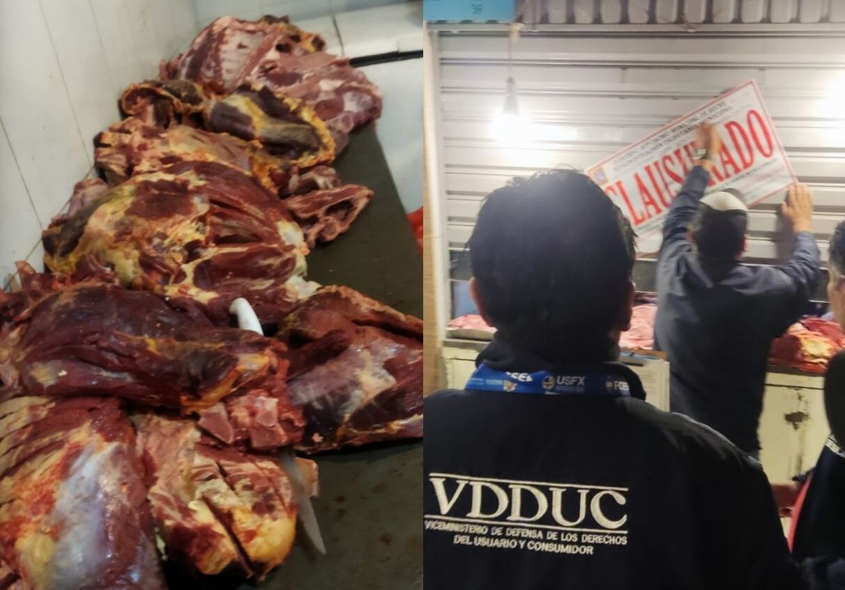 Operativo de control sanitario en Sucre detecta carne en mal estado y clausura puestos en el Mercado Central 