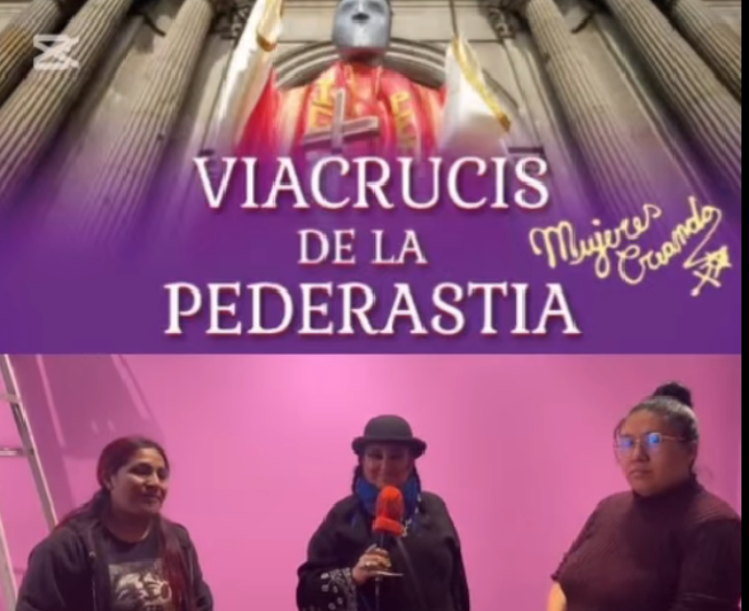 Mujeres Creando instala la “Viacrucis de la pederastia” que pone en foco el poder de la Iglesia Católica 