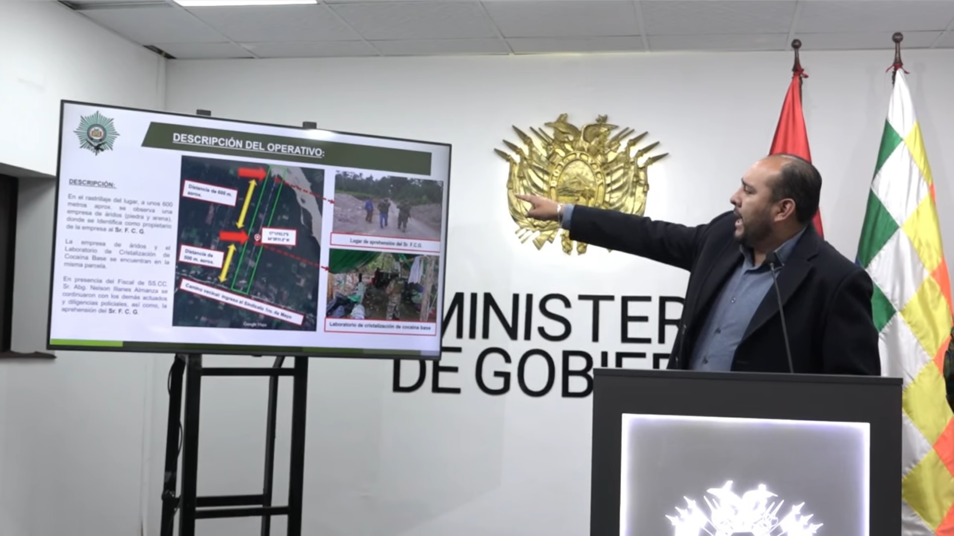 Ministro Ríos confirma que laboratorio de droga estaba en parcela de Felipe Cáceres y sugiere a Morales no ponerse nervioso