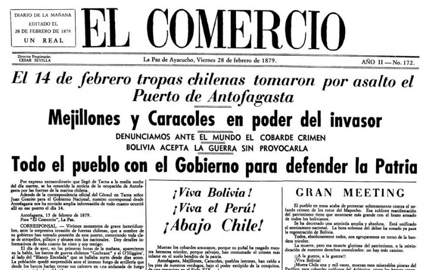 El periodismo boliviano en la historia: El Comercio denunció la “cobarde” invasión chilena, El Cóndor el primer golpe de Estado, el Iris el “desastre” de Yungay y La Época las conspiraciones