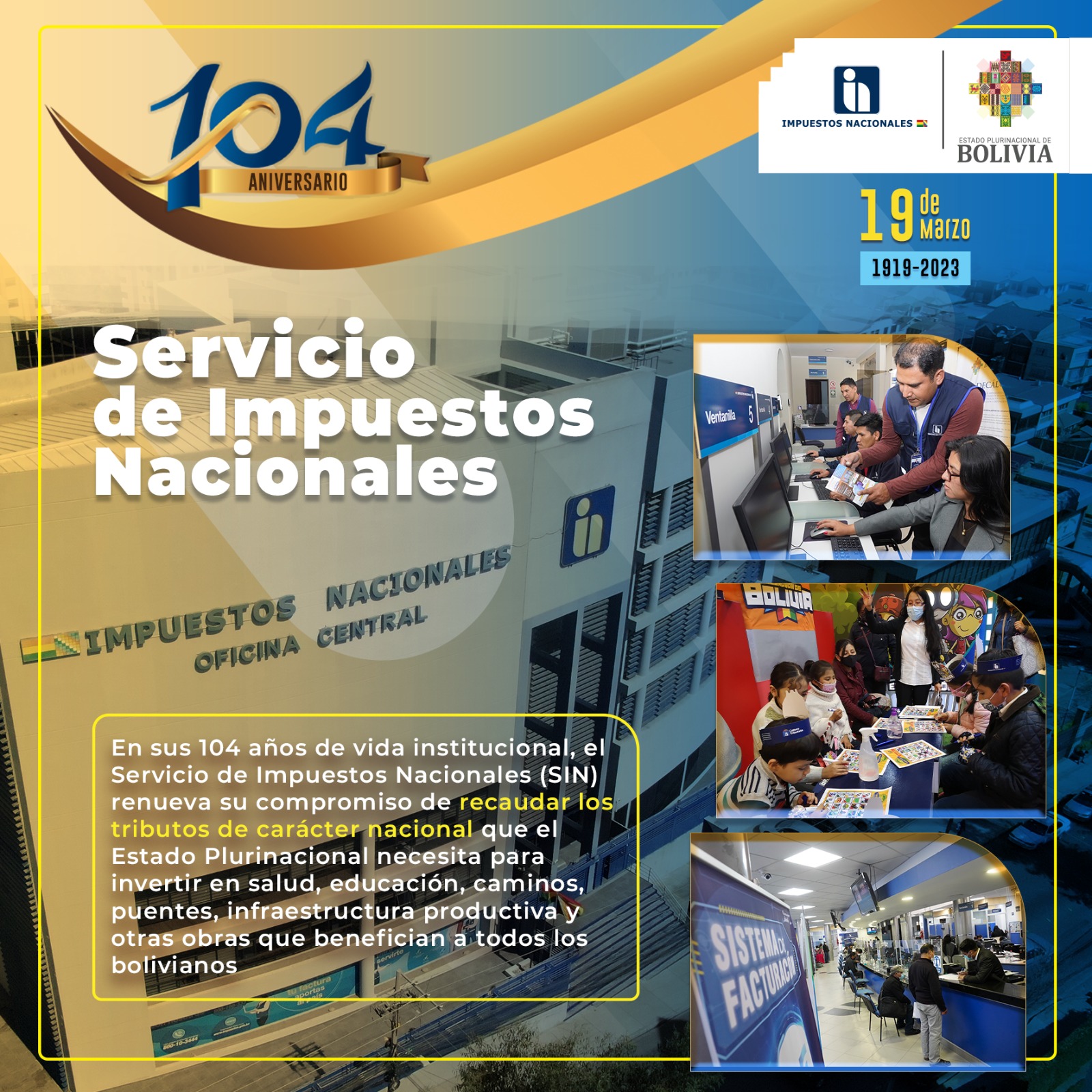 Impuestos Nacionales cumple 104 años con la digitalización de sus servicios