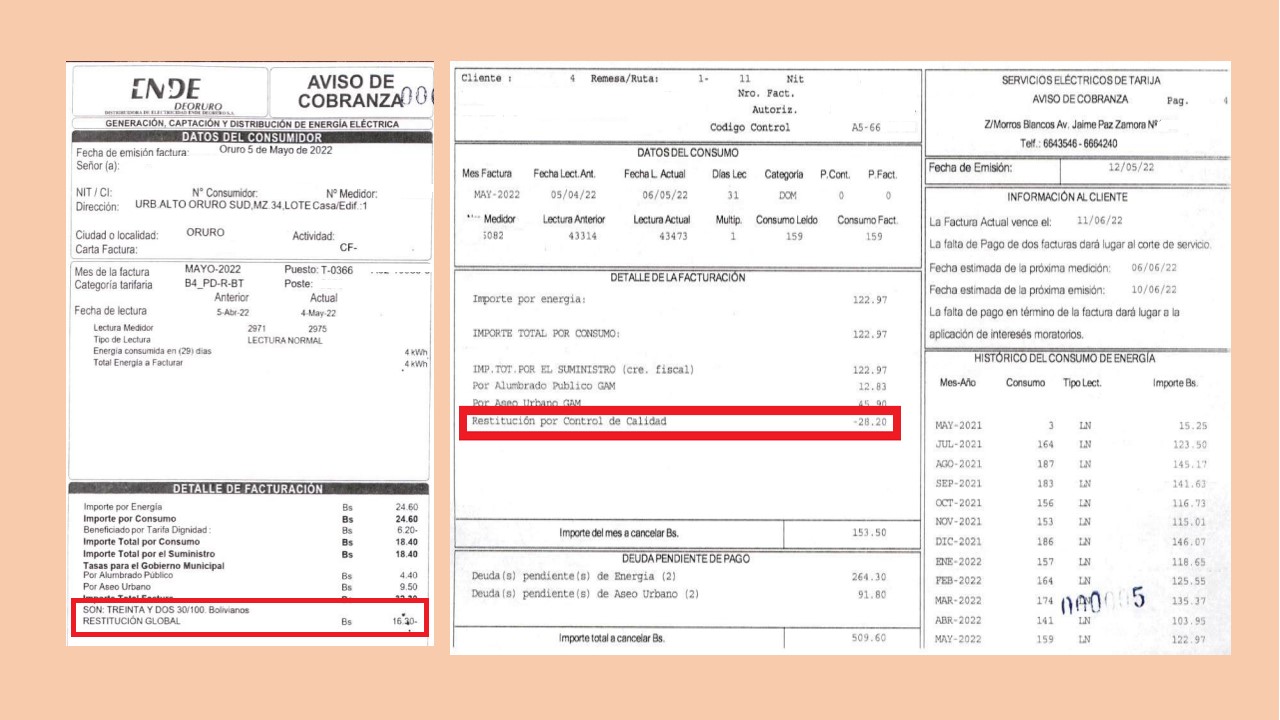 Un millón de familias bolivianas reciben restituciones en su factura de luz