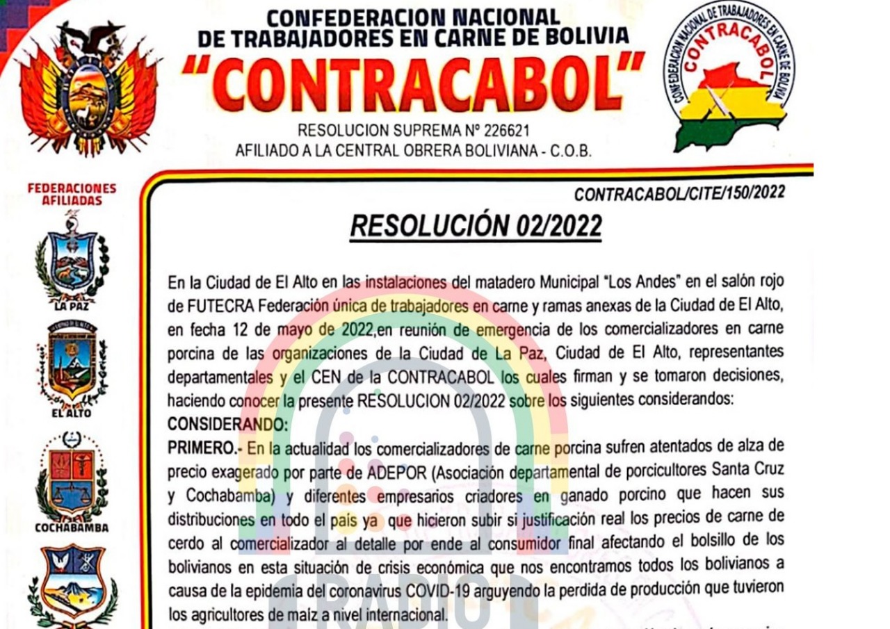 Estado de emergencia en Trabajadores de Carne de Bolivia ante “exagerado” incremento del precio del ganado porcino