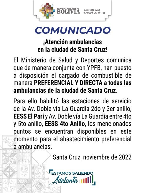 YPFB dispone cargado preferencial de combustibles para ambulancias y vehículos de empresas de servicios básicos