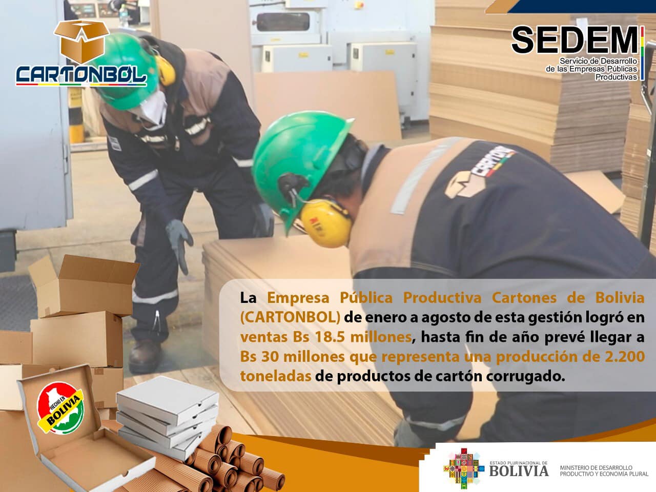 Cartonbol supera los Bs 18,5 millones por ventas a agosto