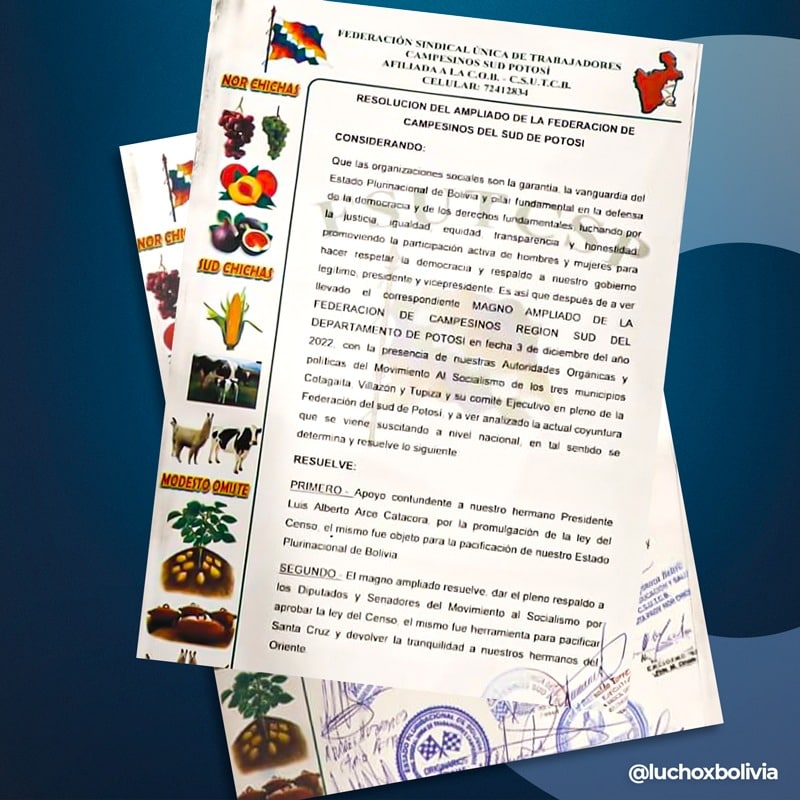 Campesinos de Potosí respaldan promulgación de Ley de Aplicación del Censo