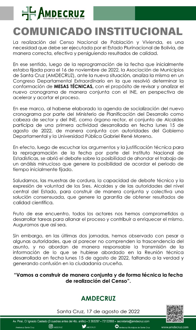 Amdecruz afirma que se construirá de “manera conjunta y de forma técnica” la fecha del Censo