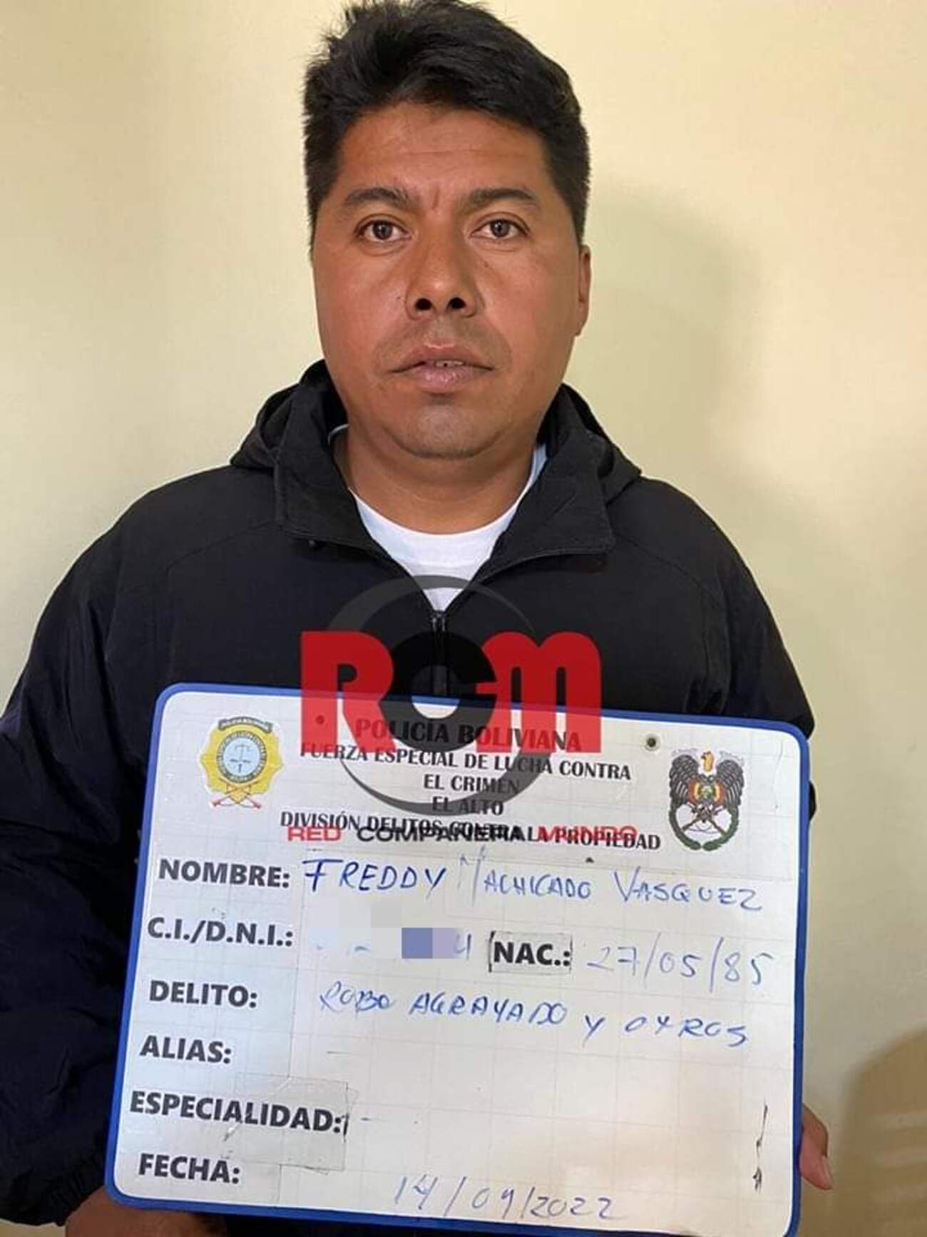 Freddy Machicado aprehendido y con ficha policial