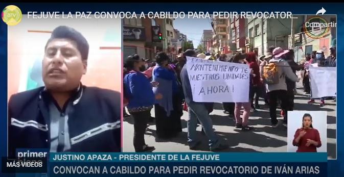 Fejuve La Paz convoca a cabildo para definir el futuro del alcalde Arias