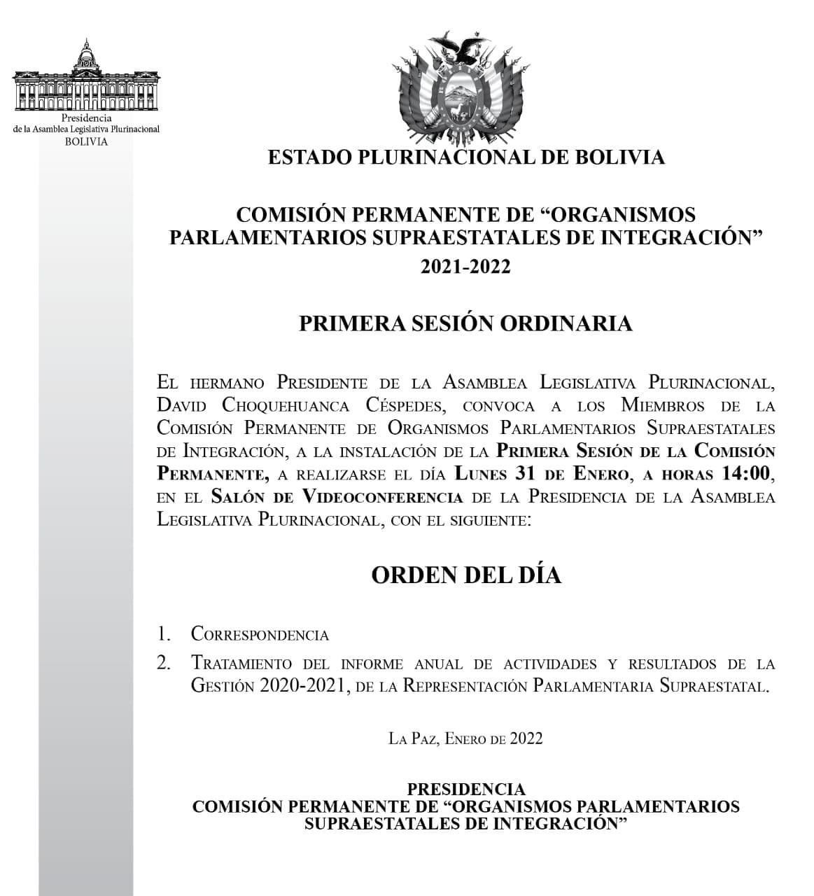 Supraestatales presentarán informe de actividades ante la presidencia de la ALP este lunes