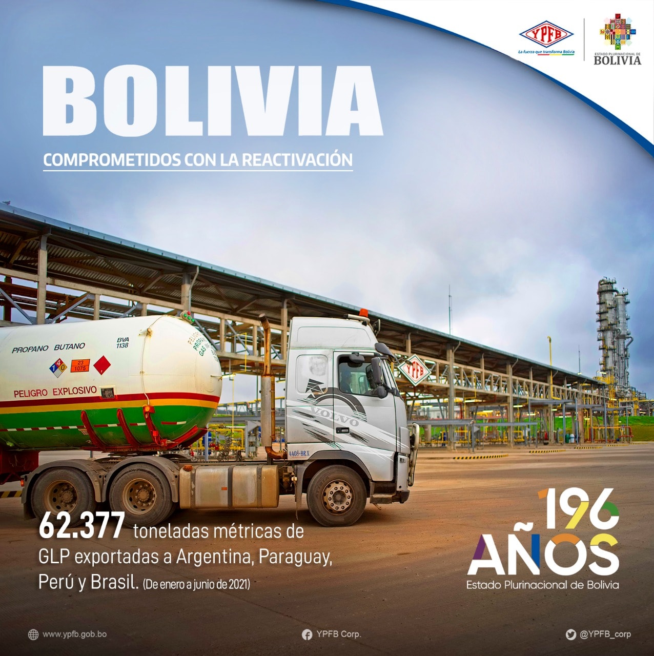 YPFB reporta exportación de 62.377 toneladas de GLP a cuatro mercados en el primer semestre de 2021