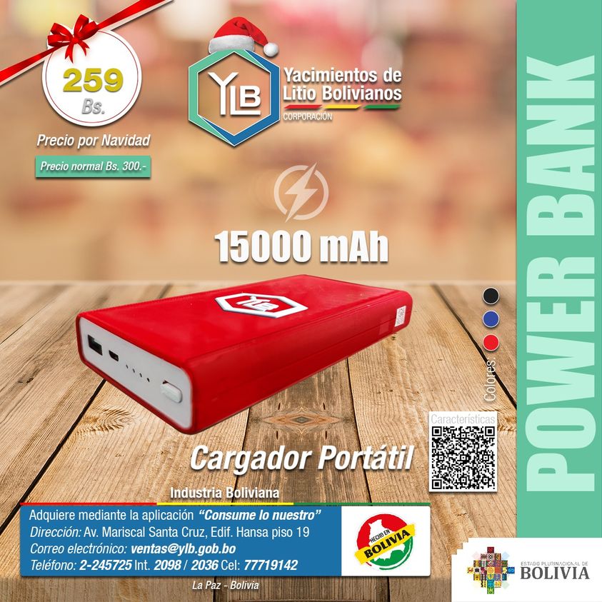 Estatal YLB oferta cargadores portátiles para dispositivos móviles a un precio de Bs 259