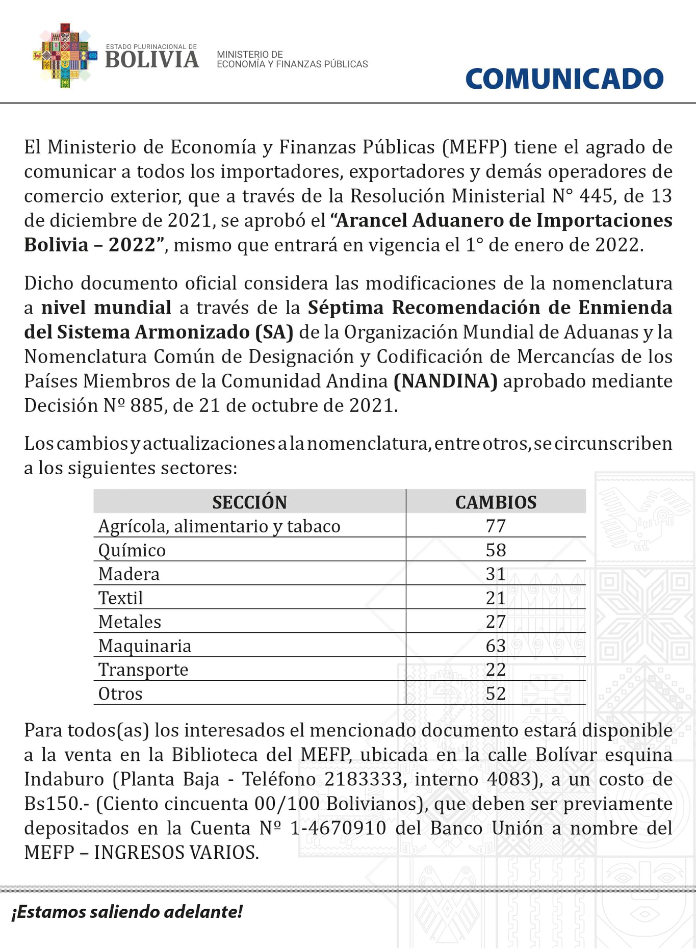 Arancel Aduanero de Importaciones Bolivia - 2022 entrará en vigencia desde el 1 de enero