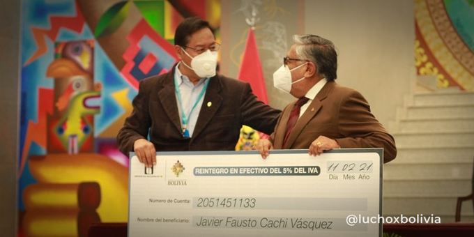 Presidente Arce destaca la devolución de Bs 3,5 millones a beneficiarios del Re-IVA