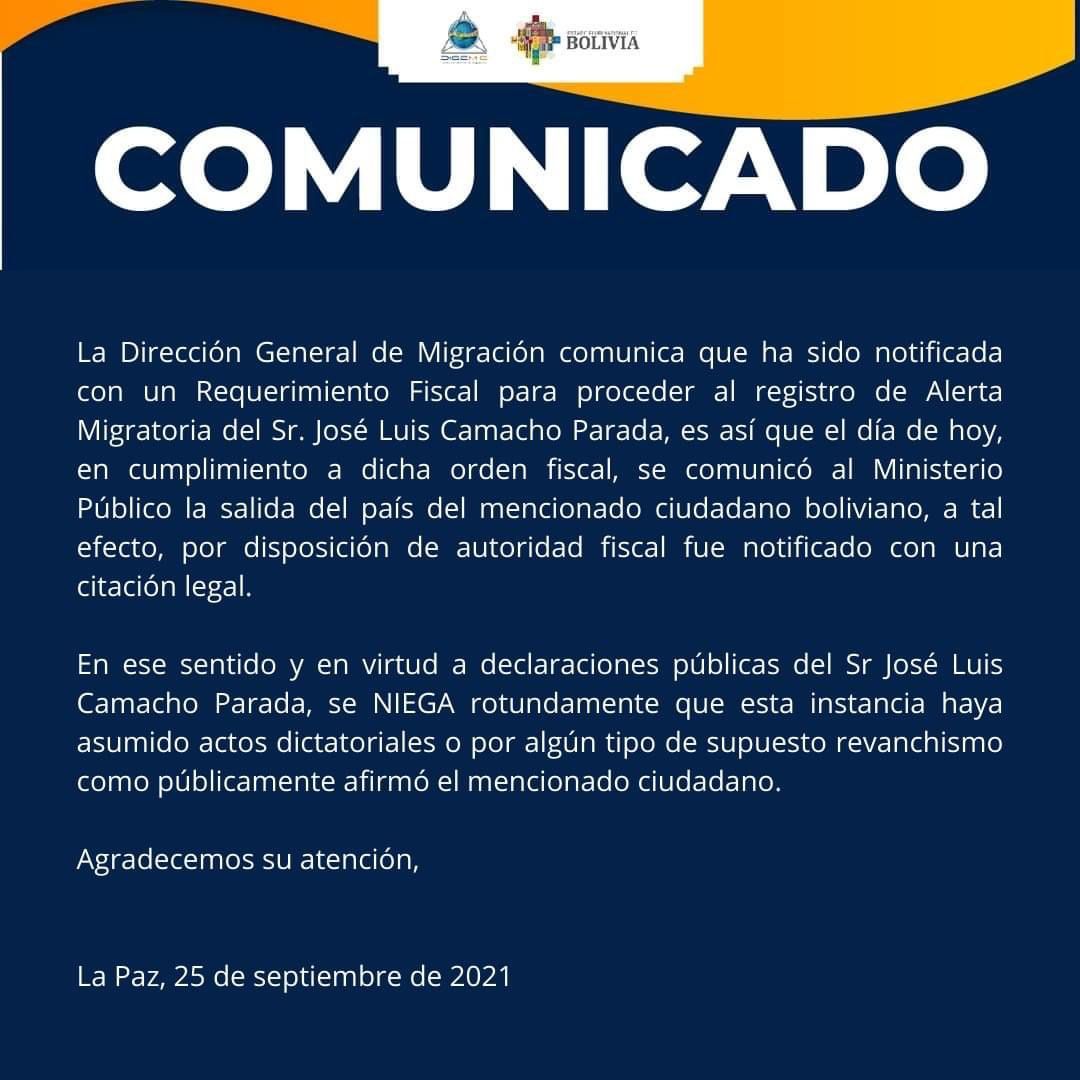 Migración niega veracidad de declaración de padre de Camacho sobre acciones dictatoriales en su contra por aplicación de alerta migratoria