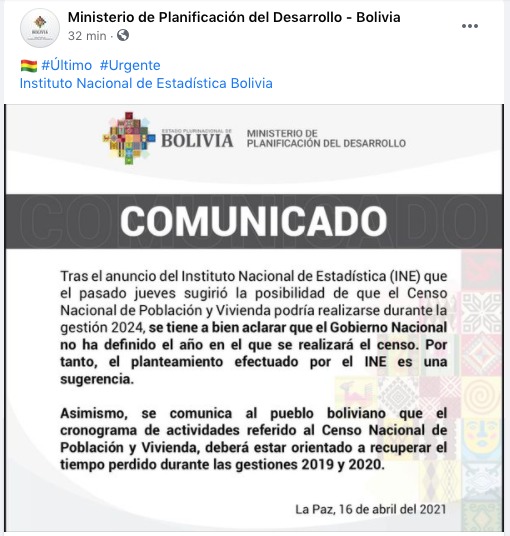 Ministerio de Planificación aclara que el Gobierno aún no definió la fecha del censo poblacional