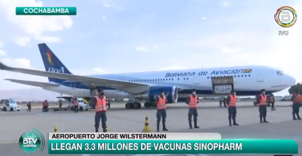 Bolivia recibe de 3,3 millones de vacunas Sinopharm, la cantidad más grande en lo que va del año (adelanto)