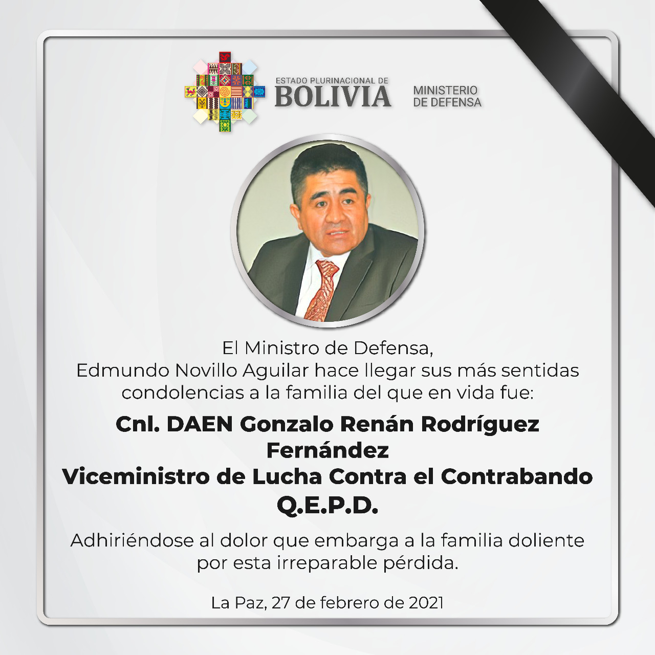 Fallece el Viceministro de Lucha Contra el Contrabando