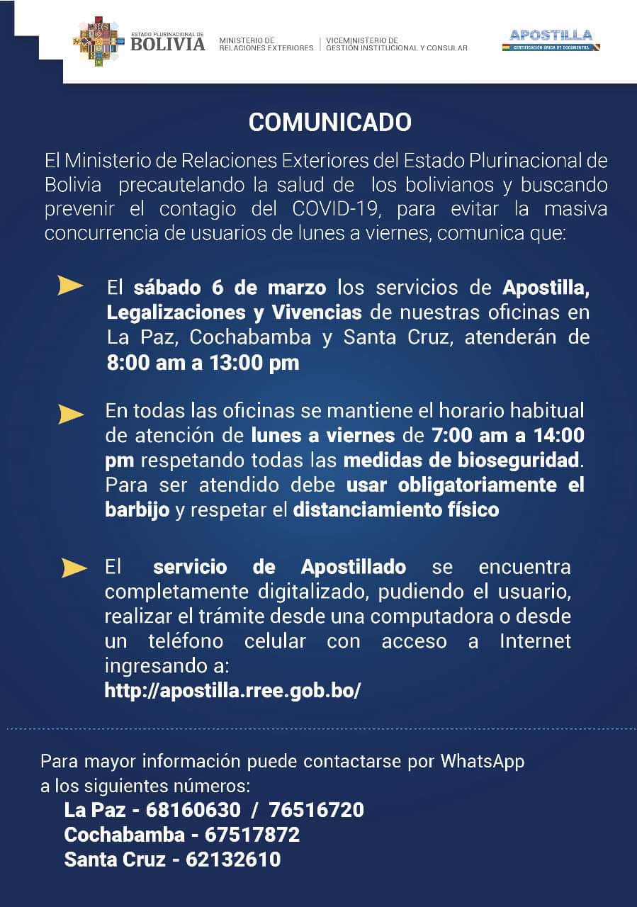 Cancillería habilita servicio de Apostilla para este sábado 6 de marzo
