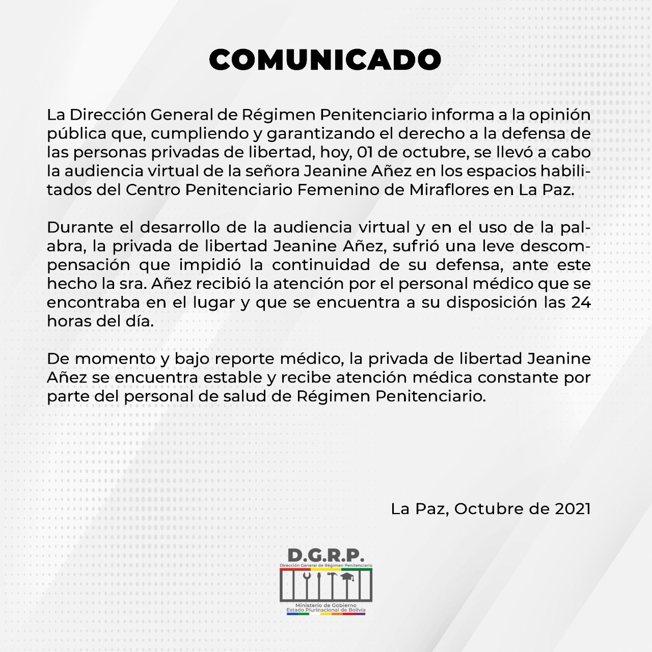 Declaran cuarto intermedio en la audiencia de Jeanine Áñez tras una “leve descompensación” durante su defensa