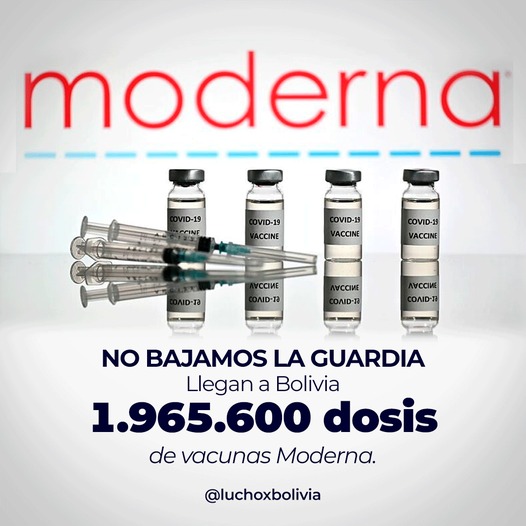 Presidente Arce confirma arribo de 1.965.600 dosis de vacunas Moderna