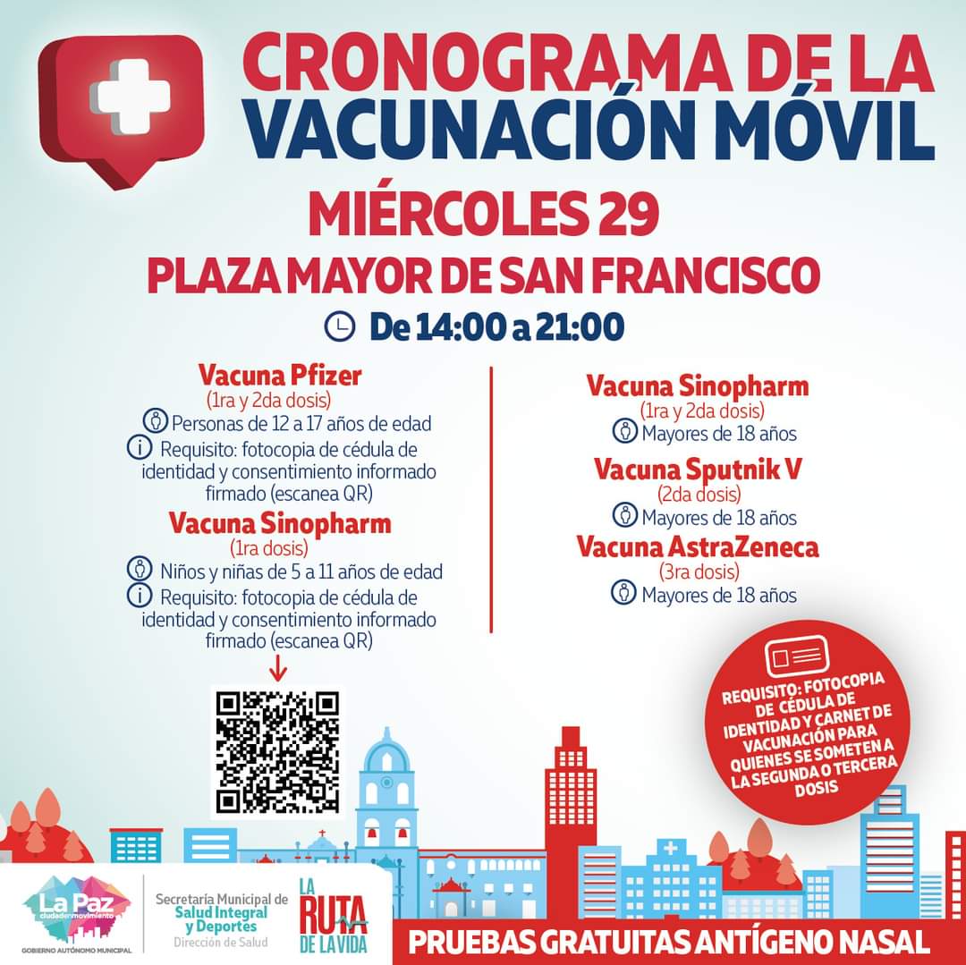 Punto de vacunación en la plaza San Francisco atenderá de hasta las 21.00 este miércoles