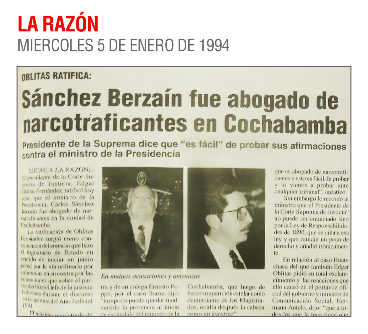 Exasambleísta recuerda vínculos de Carlos Sánchez Berzaín con el narcotráfico