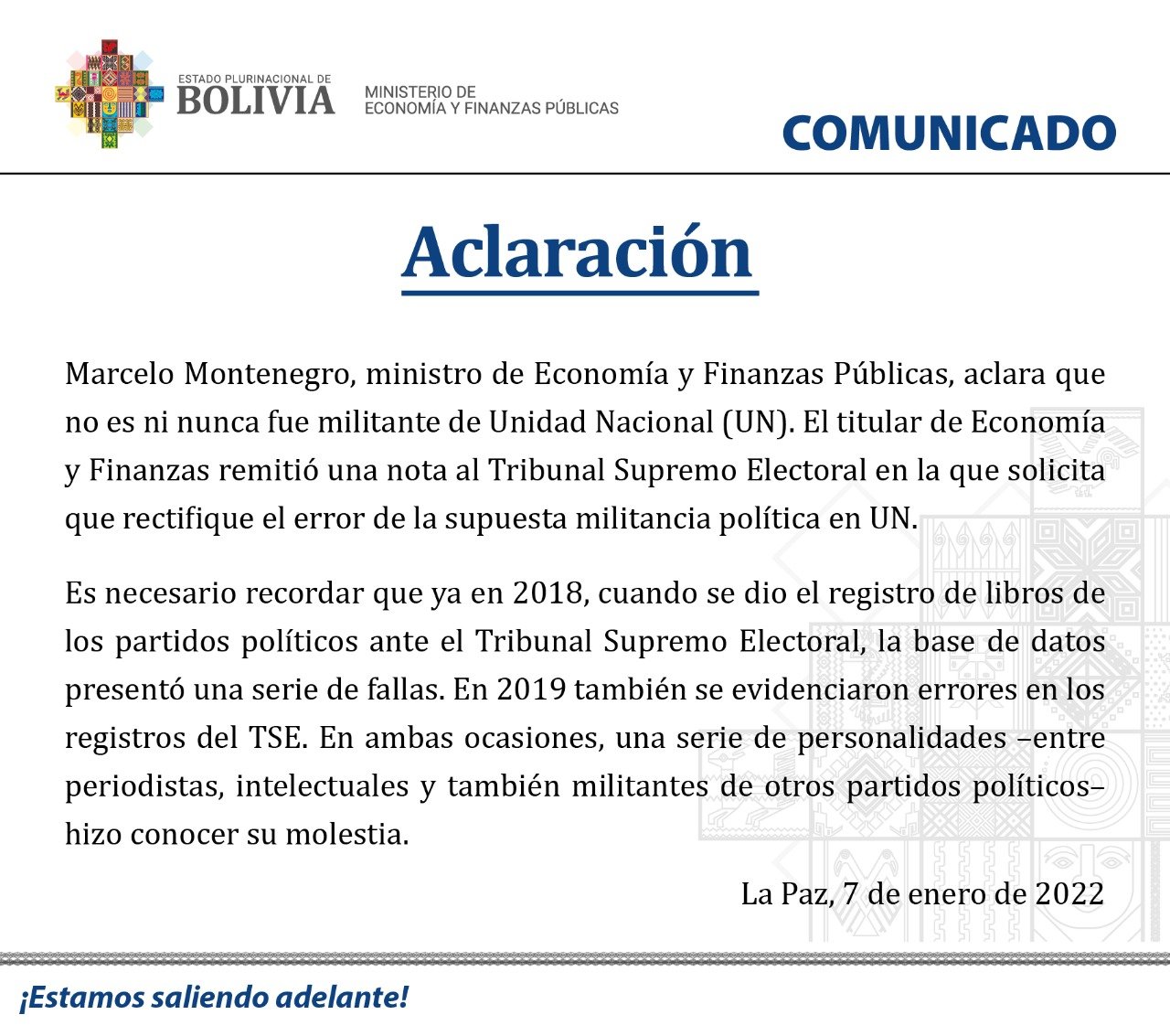Ministro de Economía aclara que no es ni nunca fue militante de Unidad Nacional